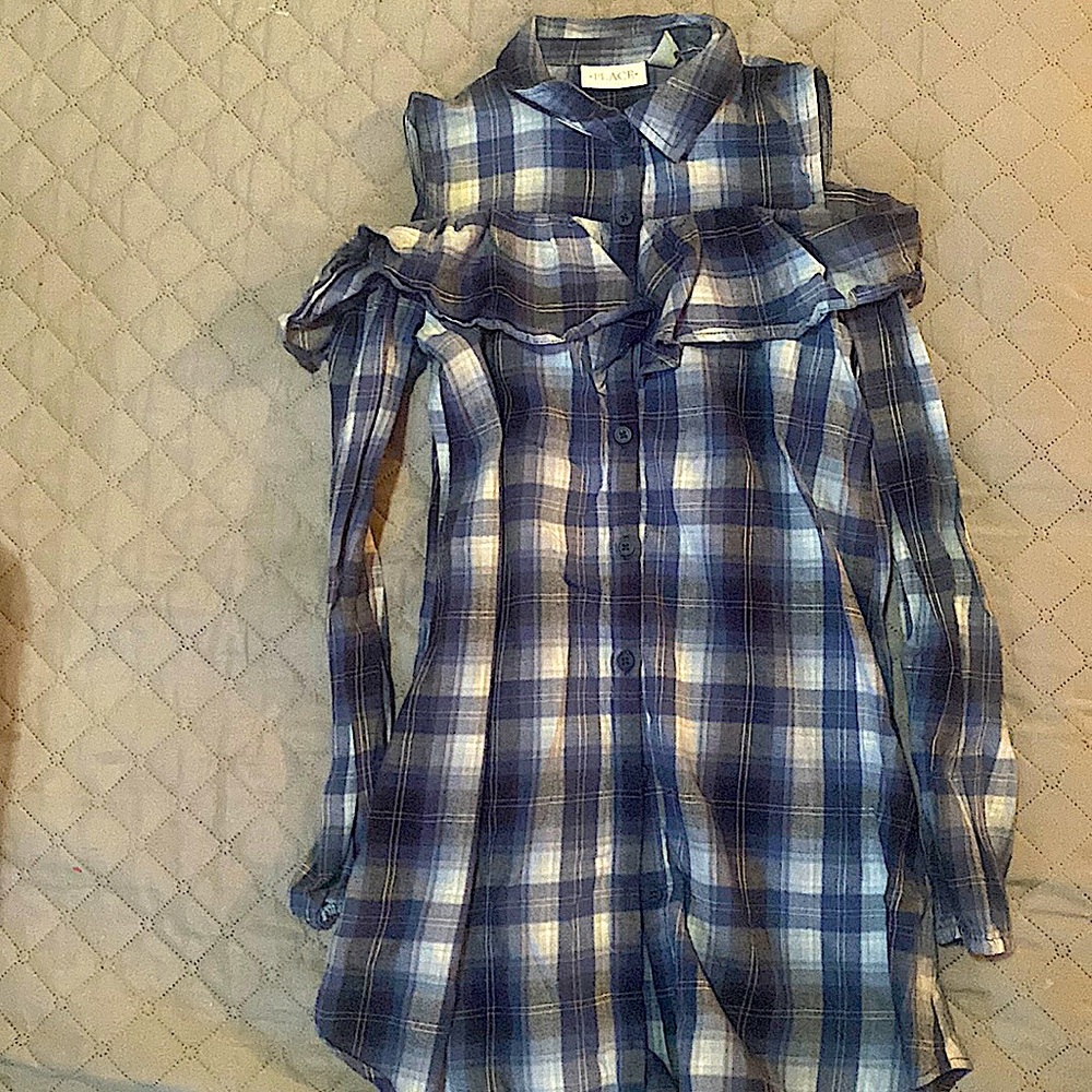 Girls cold shoulder plaid dress